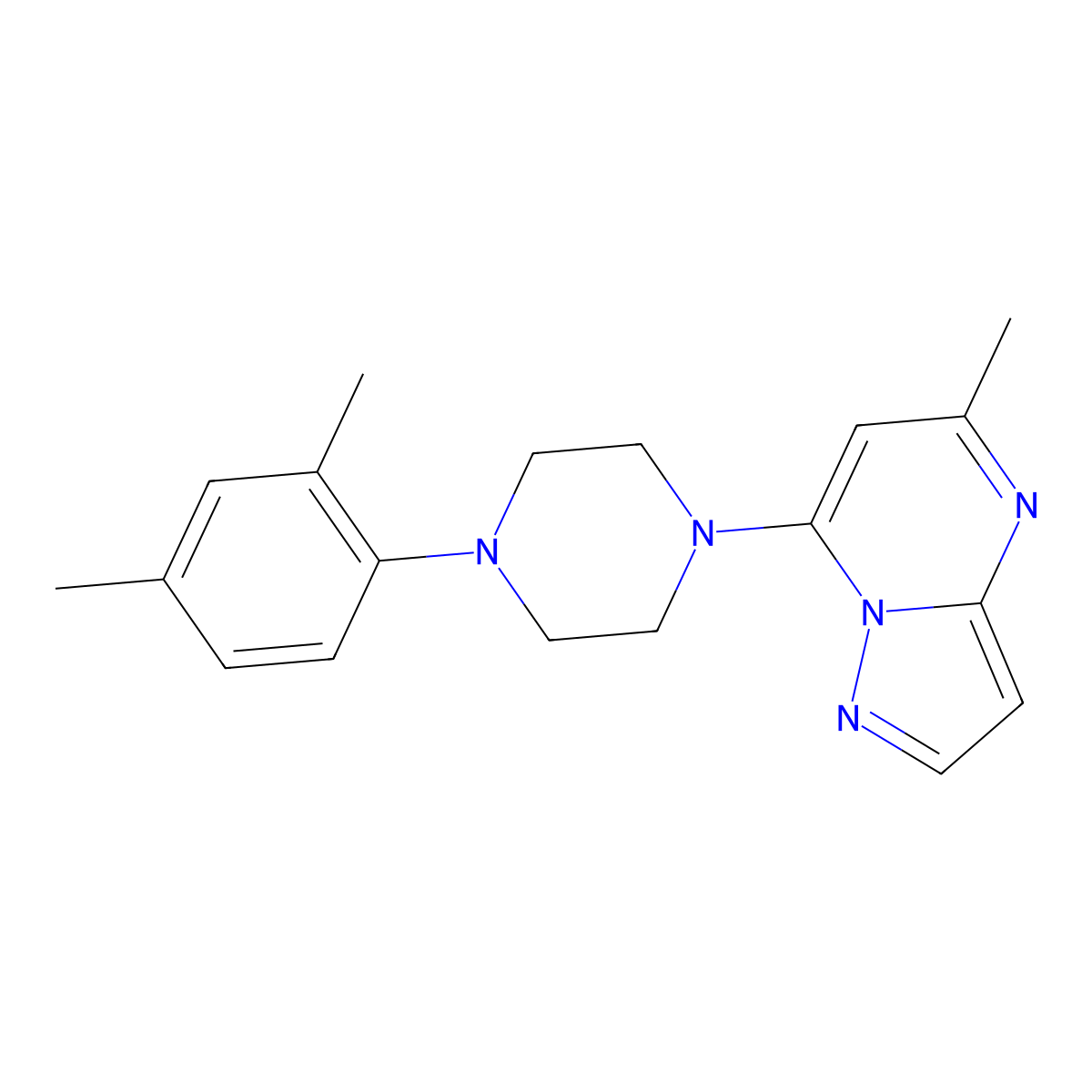 1-(2,4-Dimethylphenyl)-4-{5-methylpyrazolo[1,5-a]pyrimidin-7-yl}piperazine molecular structure, CAS 2770627-08-0