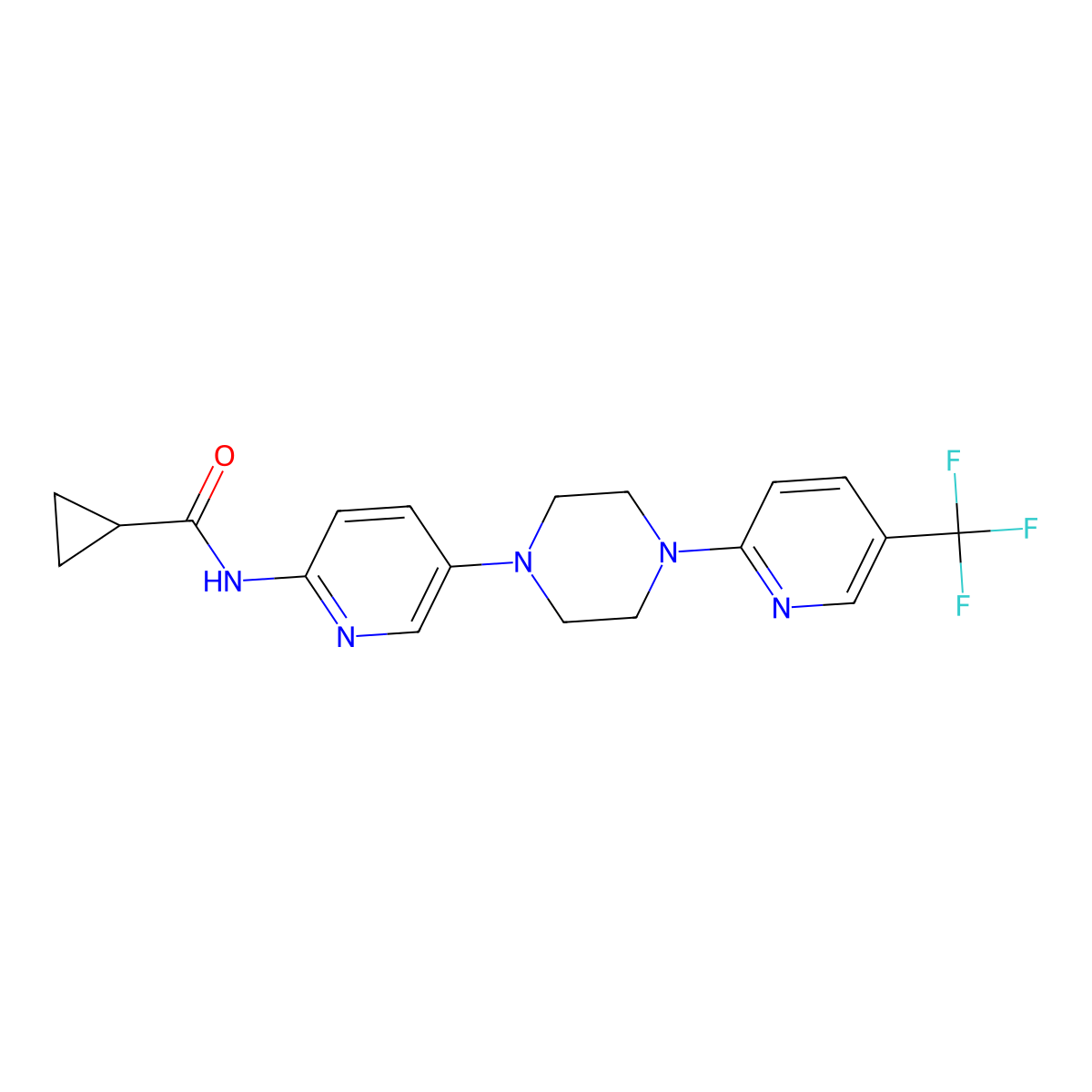 N-(5-{4-[5-(trifluoromethyl)pyridin-2-yl]piperazin-1-yl}pyridin-2-yl)cyclopropanecarboxamide molecular structure, CAS 2770627-11-5
