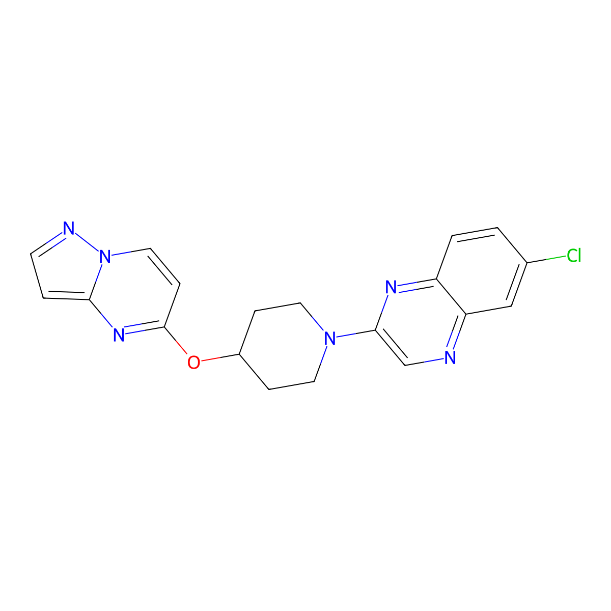 6-Chloro-2-(4-{pyrazolo[1,5-a]pyrimidin-5-yloxy}piperidin-1-yl)quinoxaline molecular structure, CAS 2770627-13-7
