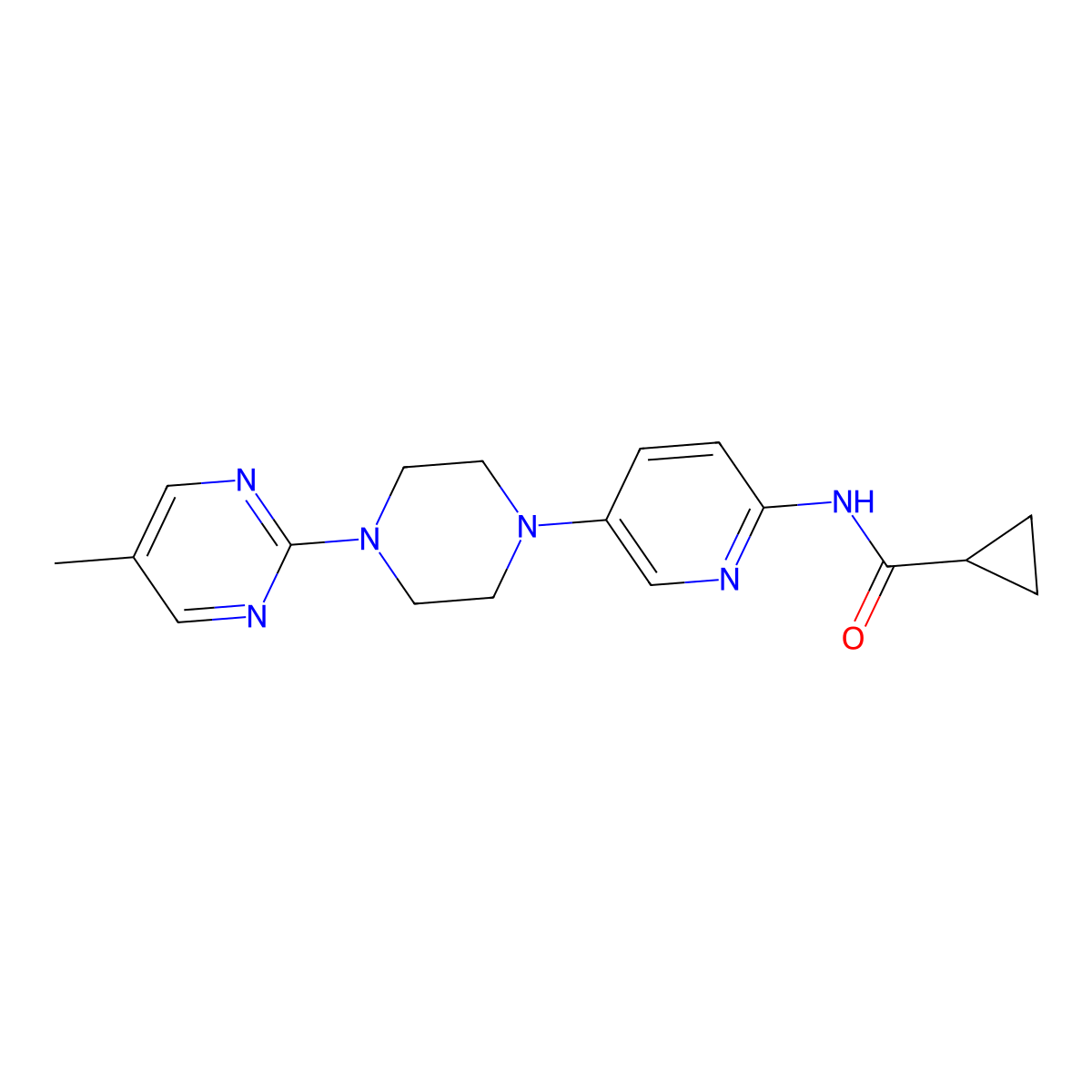 N-{5-[4-(5-methylpyrimidin-2-yl)piperazin-1-yl]pyridin-2-yl}cyclopropanecarboxamide molecular structure, CAS 2770627-15-9