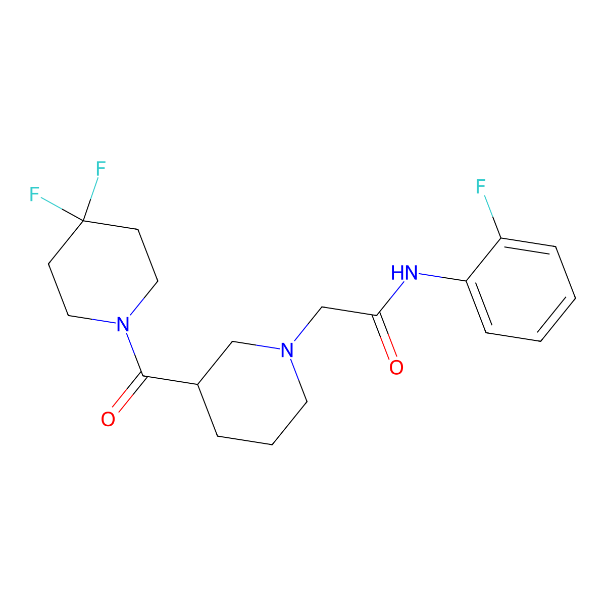 2-[3-(4,4-difluoropiperidine-1-carbonyl)piperidin-1-yl]-N-(2-fluorophenyl)acetamide molecular structure, CAS 2770627-16-0