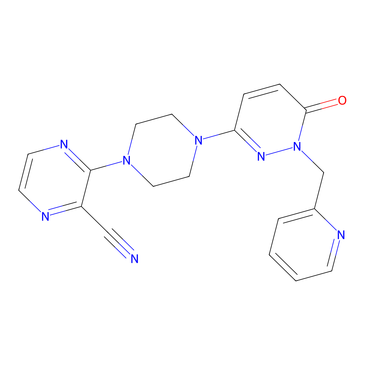 3-(4-{6-Oxo-1-[(pyridin-2-yl)methyl]-1,6-dihydropyridazin-3-yl}piperazin-1-yl)pyrazine-2-carbonitrile molecular structure, CAS 2770627-17-1