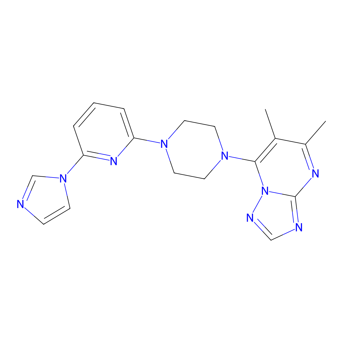1-{5,6-dimethyl-[1,2,4]triazolo[1,5-a]pyrimidin-7-yl}-4-[6-(1H-imidazol-1-yl)pyridin-2-yl]piperazine molecular structure, CAS 2770627-20-6