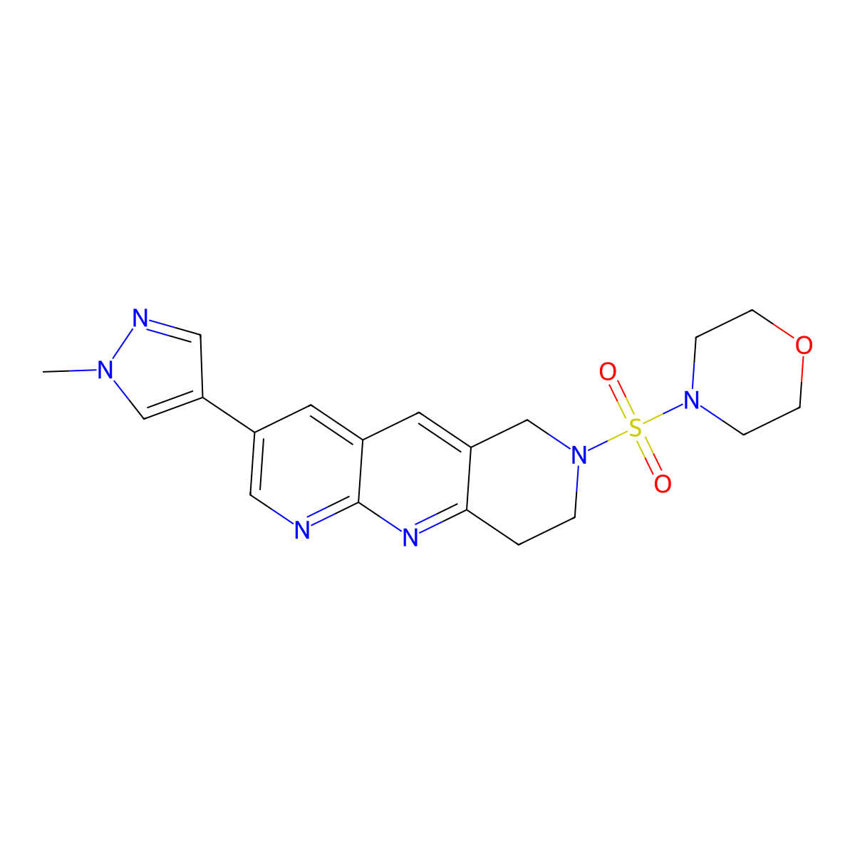 4-{[3-(1-methyl-1H-pyrazol-4-yl)-6H,7H,8H,9H-pyrido[2,3-b]1,6-naphthyridin-7-yl]sulfonyl}morpholine molecular structure, CAS 2770627-25-1