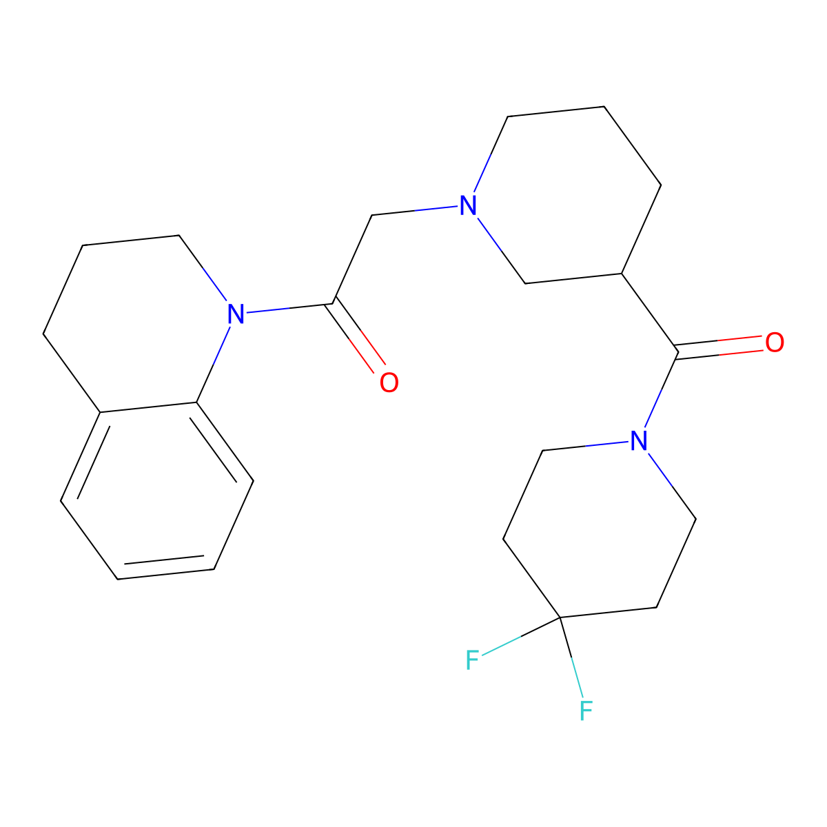 2-[3-(4,4-Difluoropiperidine-1-carbonyl)piperidin-1-yl]-1-(1,2,3,4-tetrahydroquinolin-1-yl)ethan-1-one molecular structure, CAS 2770627-27-3