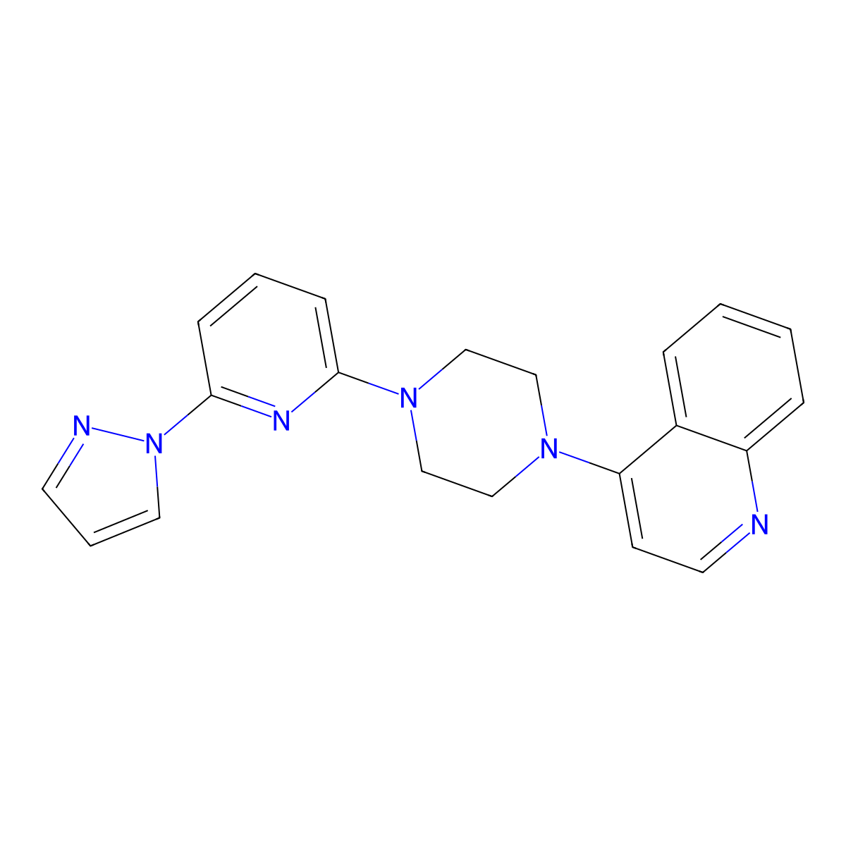 4-{4-[6-(1H-pyrazol-1-yl)pyridin-2-yl]piperazin-1-yl}quinoline molecular structure, CAS 2770627-30-8