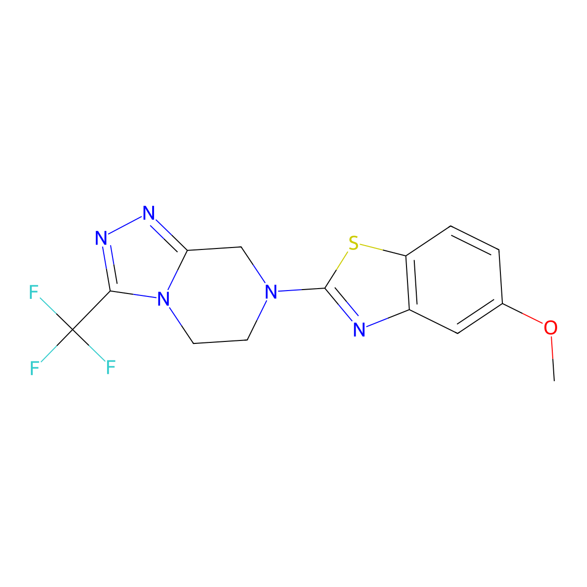5-methoxy-2-[3-(trifluoromethyl)-5H,6H,7H,8H-[1,2,4]triazolo[4,3-a]pyrazin-7-yl]-1,3-benzothiazole molecular structure, CAS 2770627-41-1