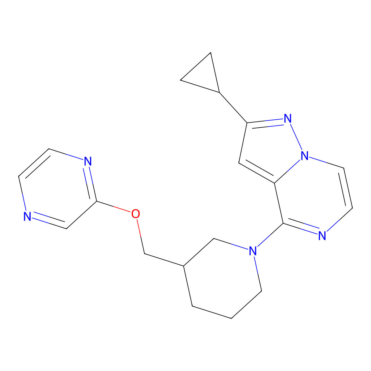 2-[(1-{2-Cyclopropylpyrazolo[1,5-a]pyrazin-4-yl}piperidin-3-yl)methoxy]pyrazine molecular structure, CAS 2770627-47-7