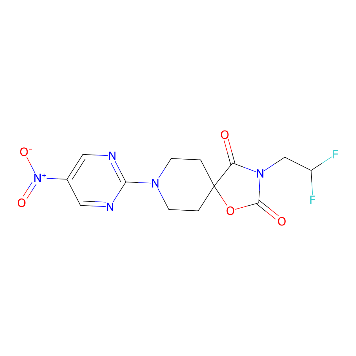 3-(2,2-Difluoroethyl)-8-(5-nitropyrimidin-2-yl)-1-oxa-3,8-diazaspiro[4.5]decane-2,4-dione molecular structure, CAS 2770627-52-4