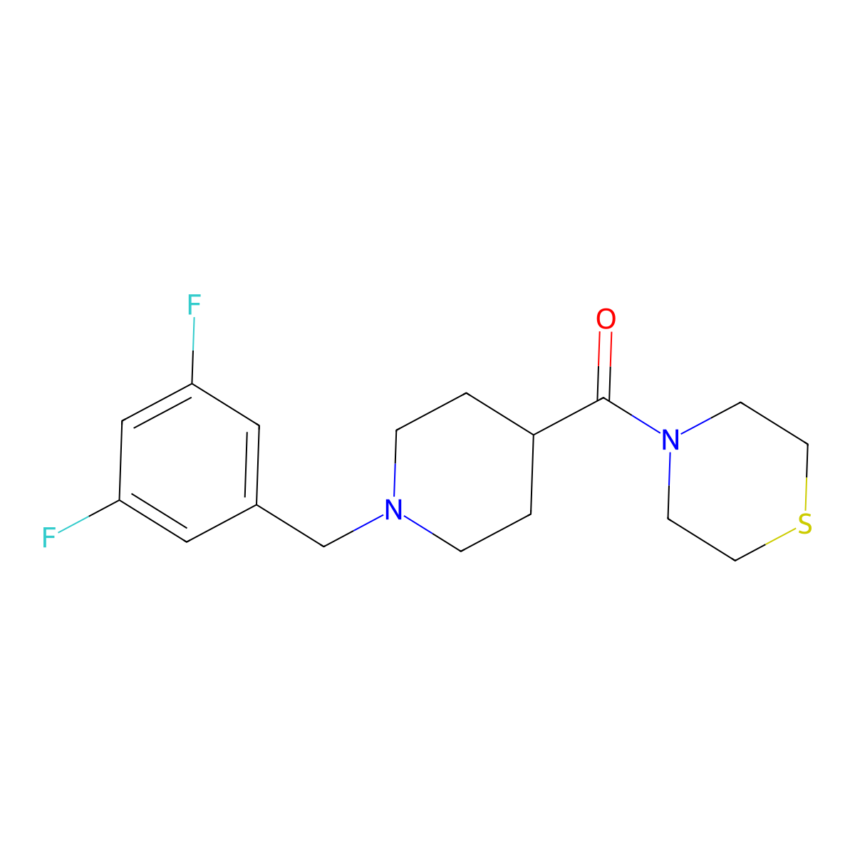 4-{1-[(3,5-Difluorophenyl)methyl]piperidine-4-carbonyl}thiomorpholine molecular structure, CAS 2770627-53-5