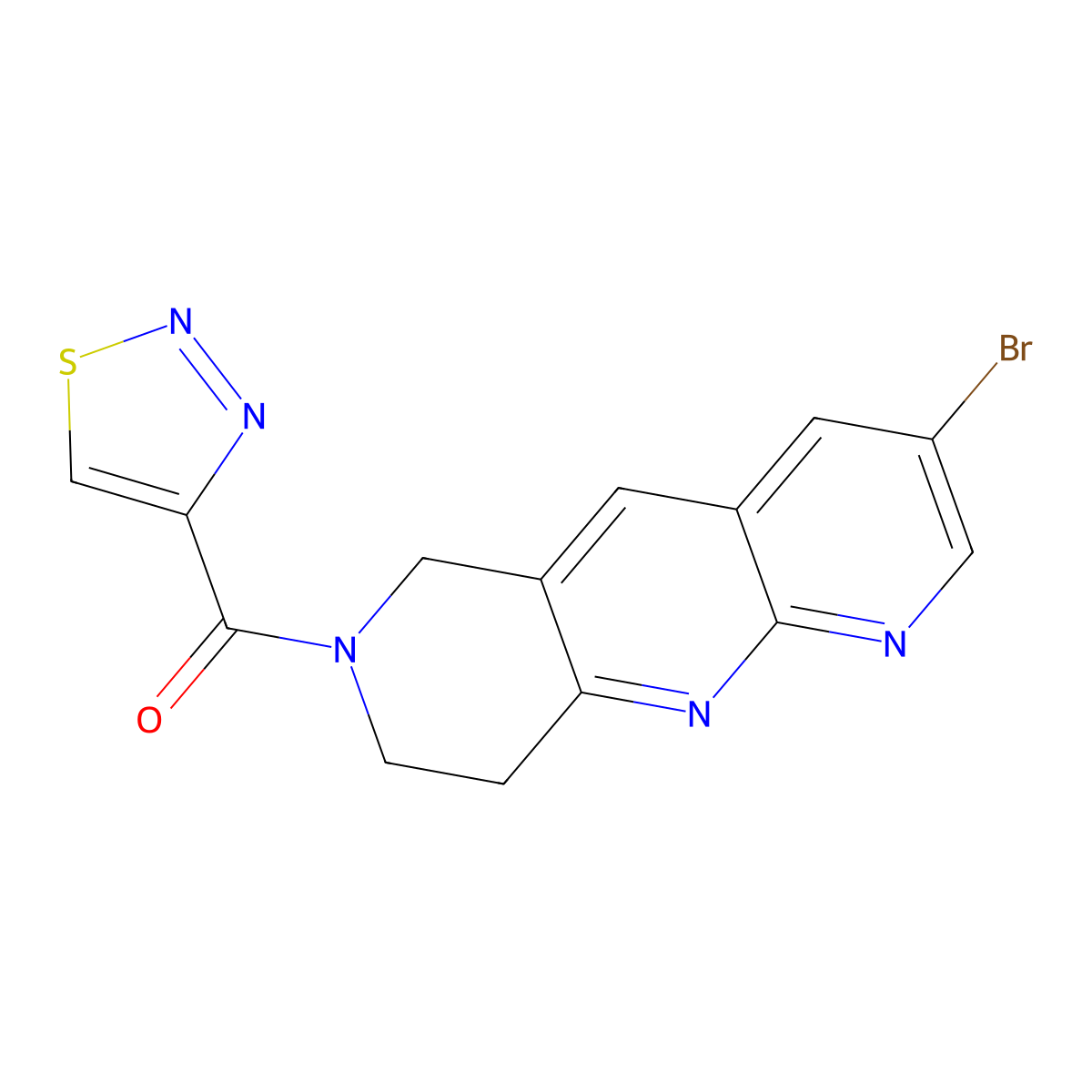 4-{3-bromo-6H,7H,8H,9H-pyrido[2,3-b]1,6-naphthyridine-7-carbonyl}-1,2,3-thiadiazole molecular structure, CAS 2770627-54-6