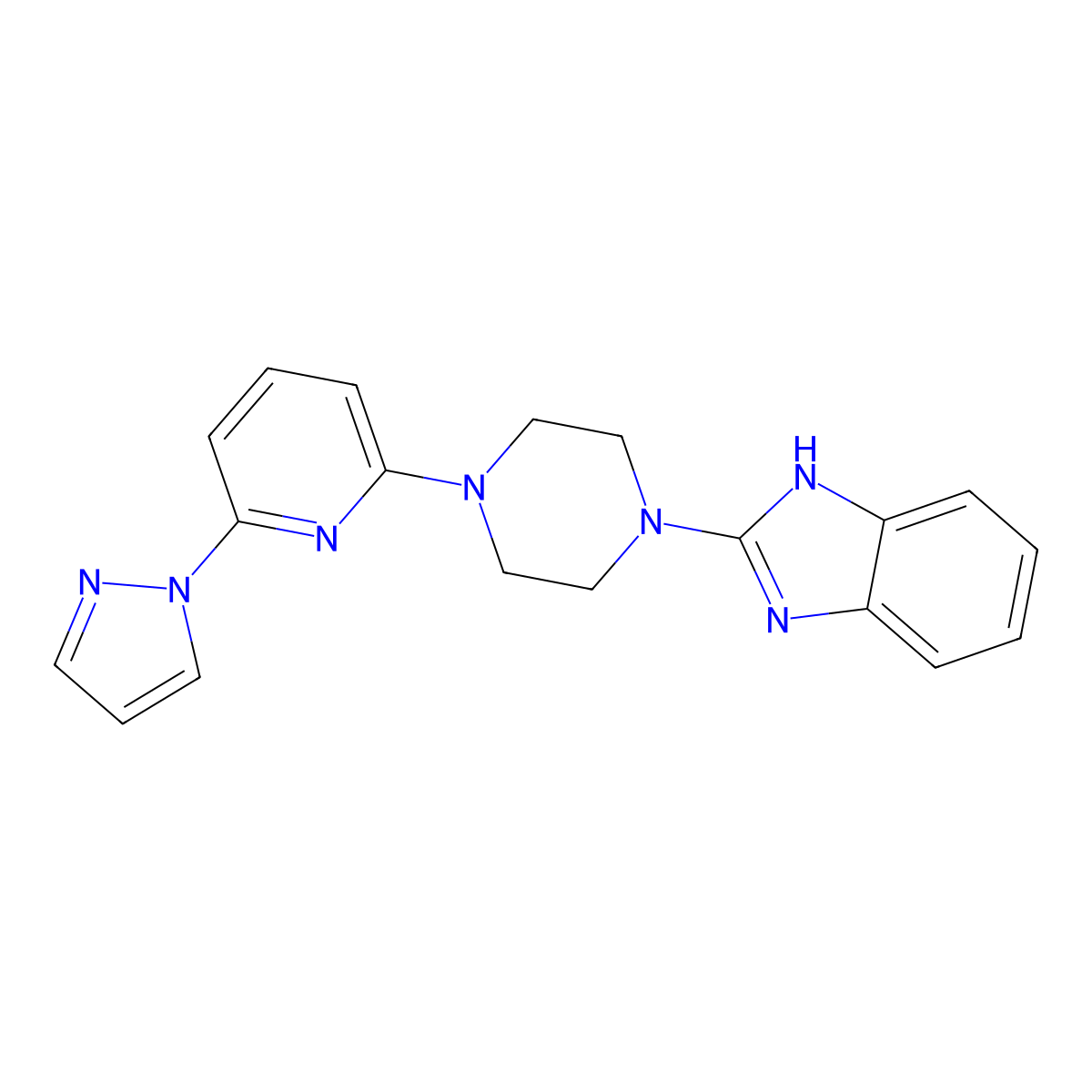 2-{4-[6-(1H-pyrazol-1-yl)pyridin-2-yl]piperazin-1-yl}-1H-1,3-benzodiazole molecular structure, CAS 2770627-57-9