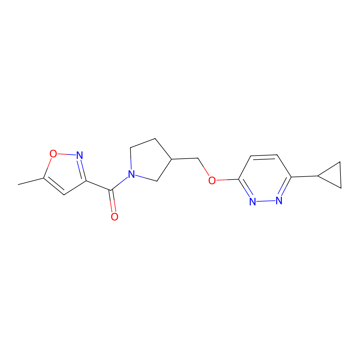3-Cyclopropyl-6-{[1-(5-methyl-1,2-oxazole-3-carbonyl)pyrrolidin-3-yl]methoxy}pyridazine molecular structure, CAS 2770627-62-6
