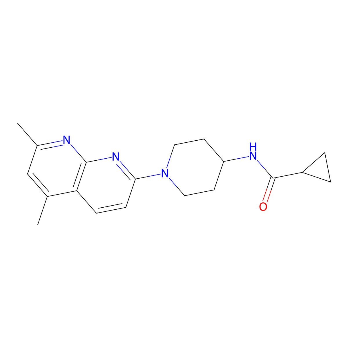 N-[1-(5,7-dimethyl-1,8-naphthyridin-2-yl)piperidin-4-yl]cyclopropanecarboxamide molecular structure, CAS 2770627-63-7