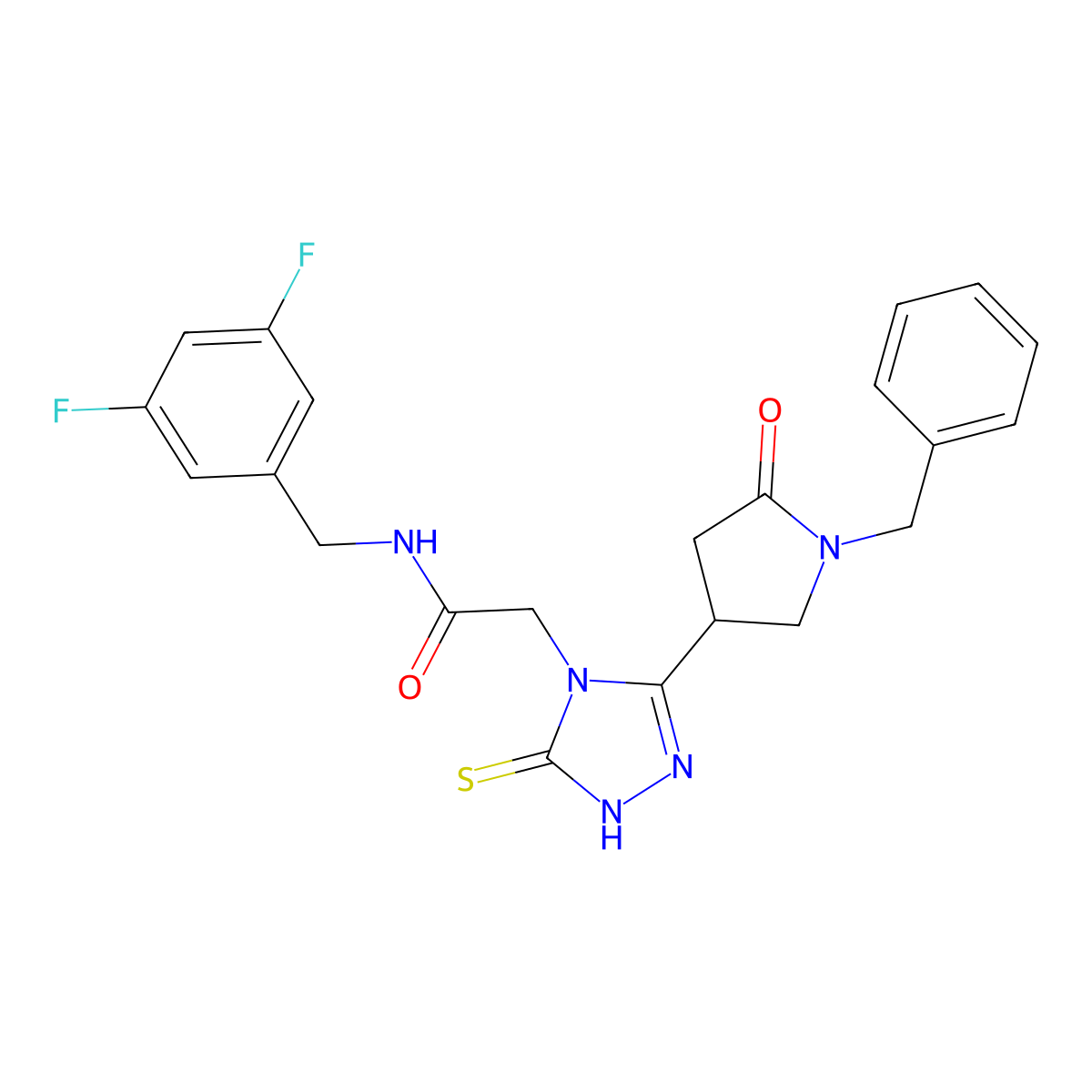 2-[3-(1-benzyl-5-oxopyrrolidin-3-yl)-5-sulfanylidene-4,5-dihydro-1H-1,2,4-triazol-4-yl]-N-[(3,5-difluorophenyl)methyl]acetamide molecular structure, CAS 2770627-66-0