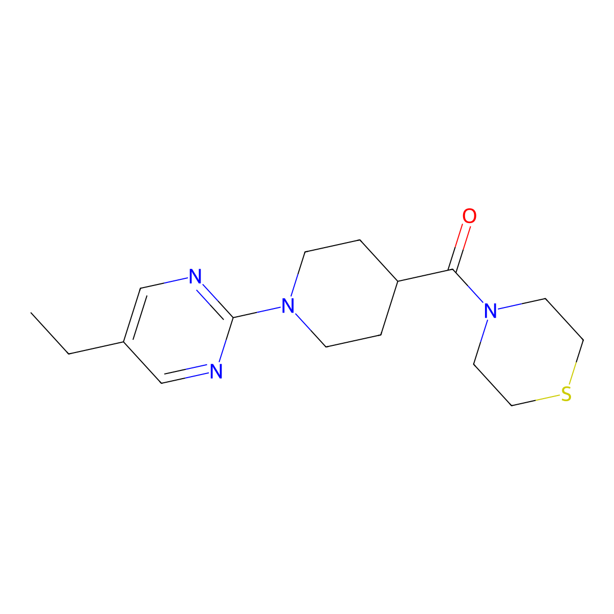 4-[1-(5-Ethylpyrimidin-2-yl)piperidine-4-carbonyl]thiomorpholine molecular structure, CAS 2770627-67-1
