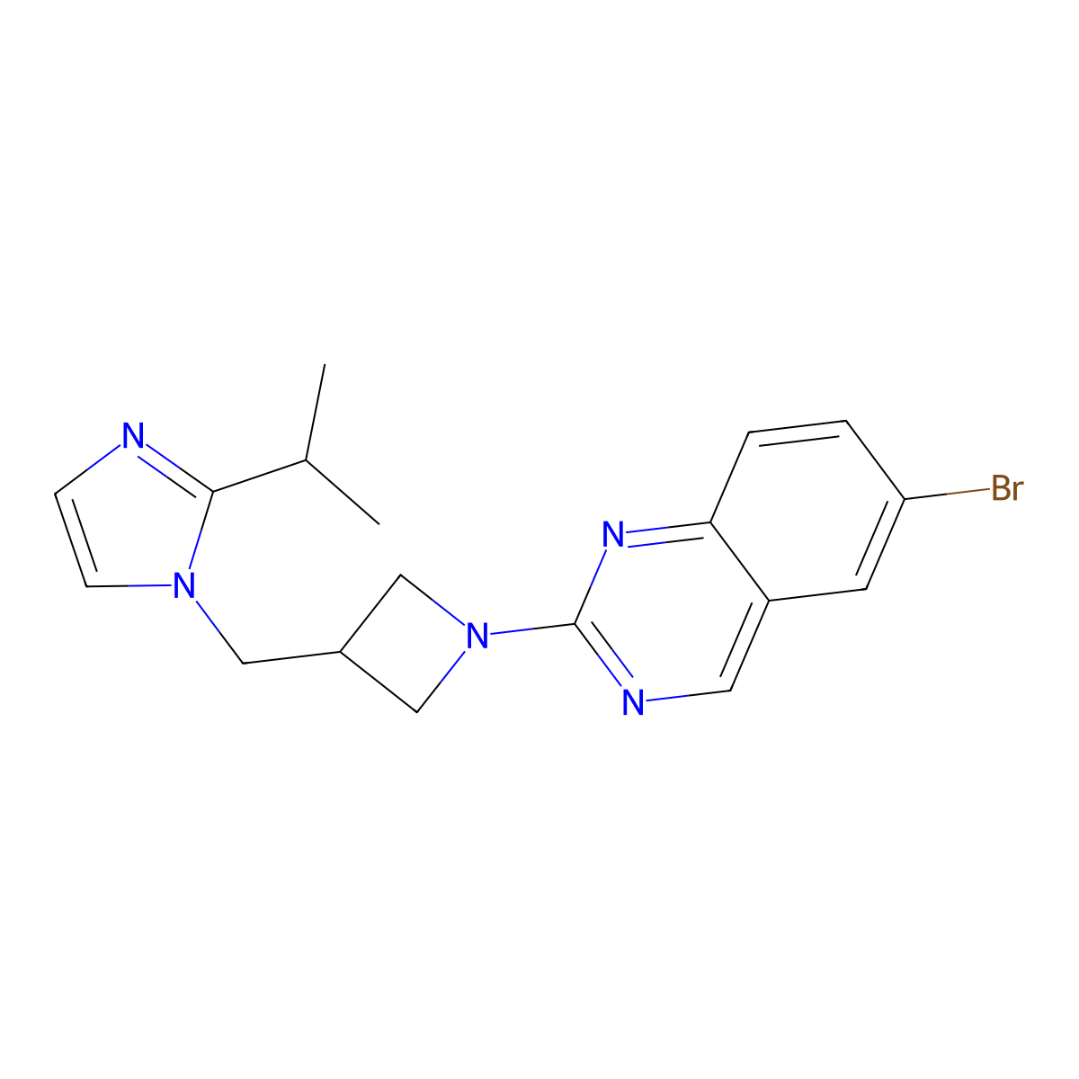 6-bromo-2-(3-{[2-(propan-2-yl)-1H-imidazol-1-yl]methyl}azetidin-1-yl)quinazoline molecular structure, CAS 2770627-68-2