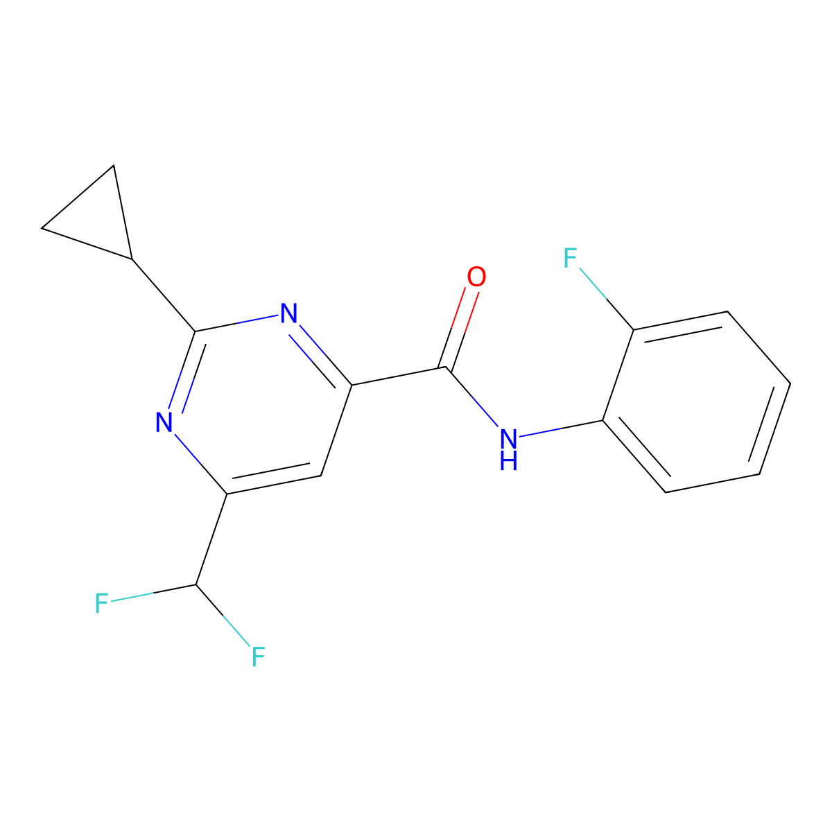 2-cyclopropyl-6-(difluoromethyl)-N-(2-fluorophenyl)pyrimidine-4-carboxamide molecular structure, CAS 2770627-69-3