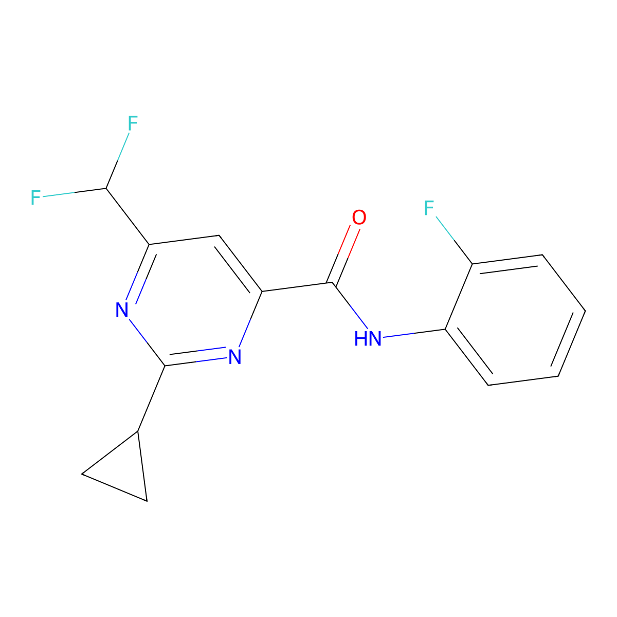 2-cyclopropyl-6-(difluoromethyl)-N-(2-fluorophenyl)pyrimidine-4-carboxamide molecular structure, CAS 2770627-69-3