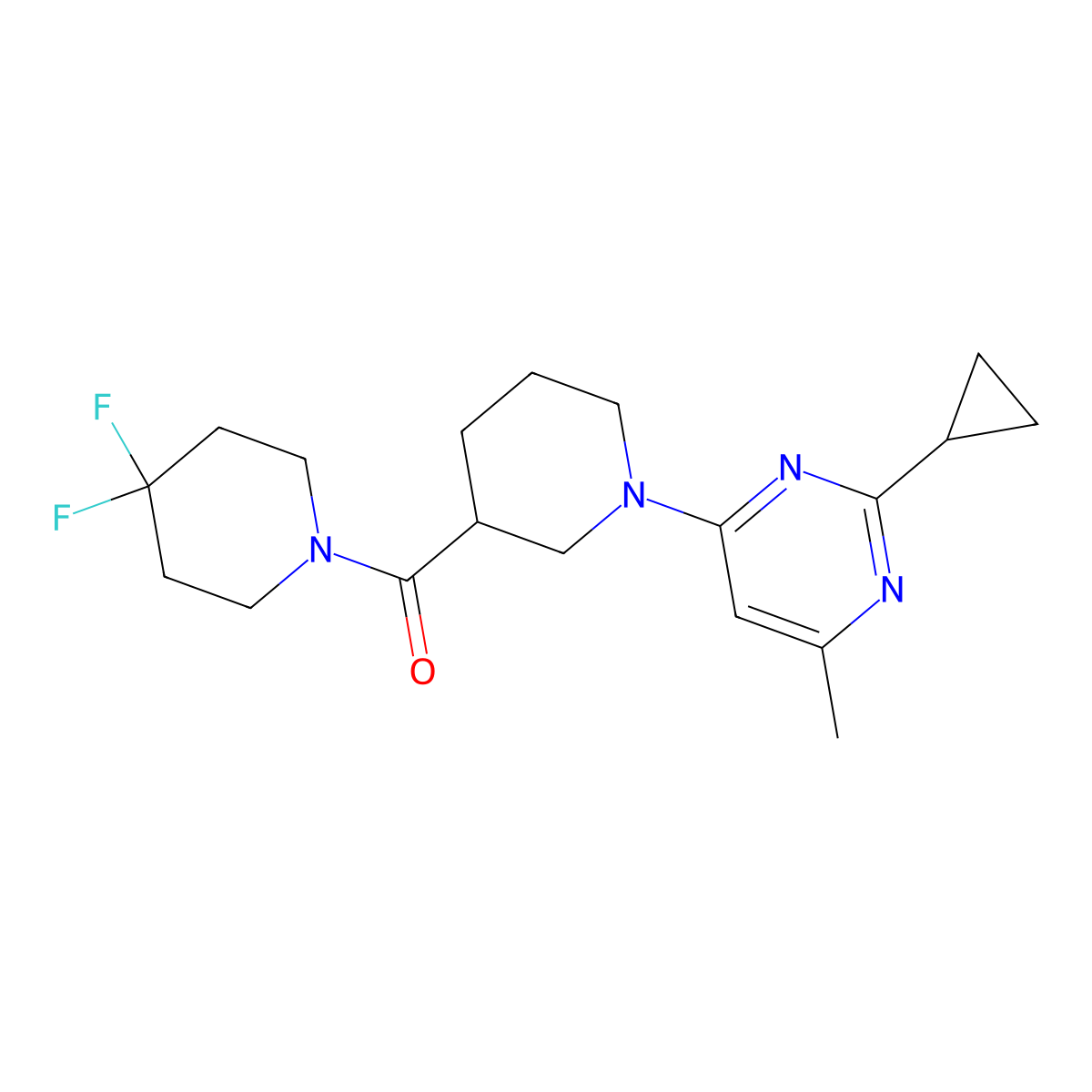 2-Cyclopropyl-4-[3-(4,4-difluoropiperidine-1-carbonyl)piperidin-1-yl]-6-methylpyrimidine molecular structure, CAS 2770627-70-6