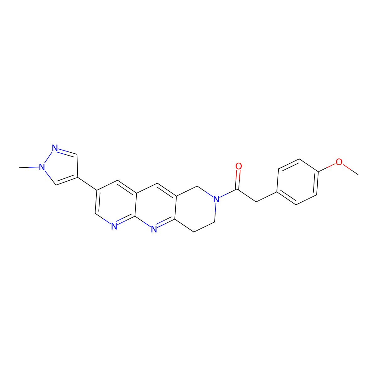 2-(4-methoxyphenyl)-1-[3-(1-methyl-1H-pyrazol-4-yl)-6H,7H,8H,9H-pyrido[2,3-b]1,6-naphthyridin-7-yl]ethan-1-one molecular structure, CAS 2770627-71-7