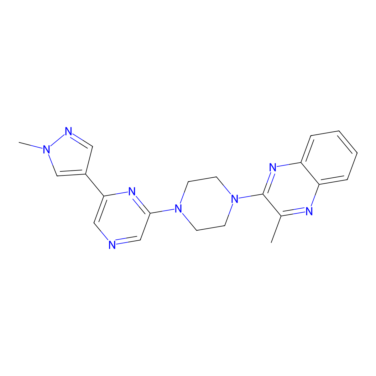 2-methyl-3-{4-[6-(1-methyl-1H-pyrazol-4-yl)pyrazin-2-yl]piperazin-1-yl}quinoxaline molecular structure, CAS 2770627-72-8