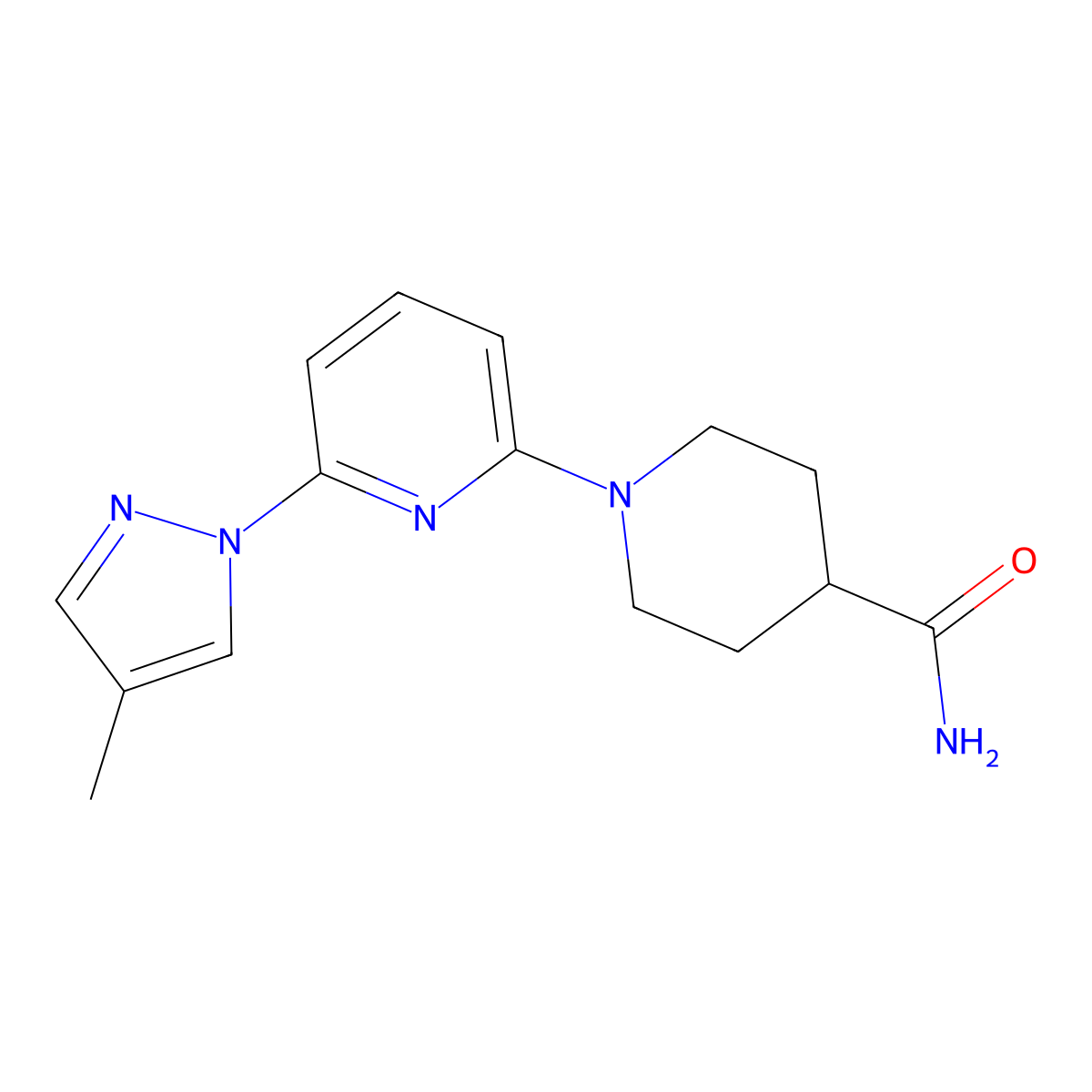 1-[6-(4-methyl-1H-pyrazol-1-yl)pyridin-2-yl]piperidine-4-carboxamide molecular structure, CAS 2770627-77-3