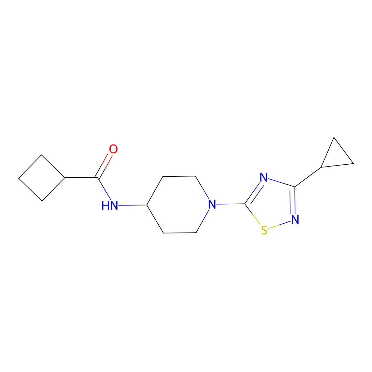 N-[1-(3-cyclopropyl-1,2,4-thiadiazol-5-yl)piperidin-4-yl]cyclobutanecarboxamide molecular structure, CAS 2770627-83-1