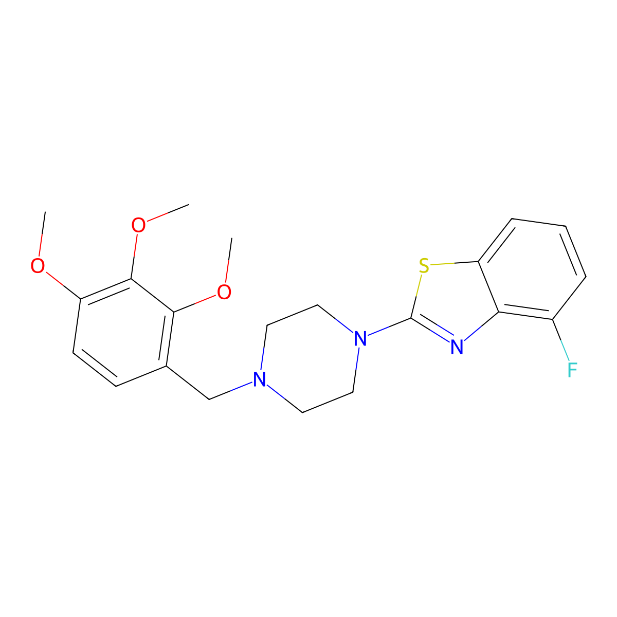 4-Fluoro-2-{4-[(2,3,4-trimethoxyphenyl)methyl]piperazin-1-yl}-1,3-benzothiazole molecular structure, CAS 2770627-86-4
