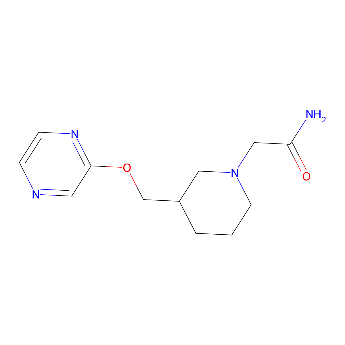2-{3-[(Pyrazin-2-yloxy)methyl]piperidin-1-yl}acetamide molecular structure, CAS 2770627-89-7