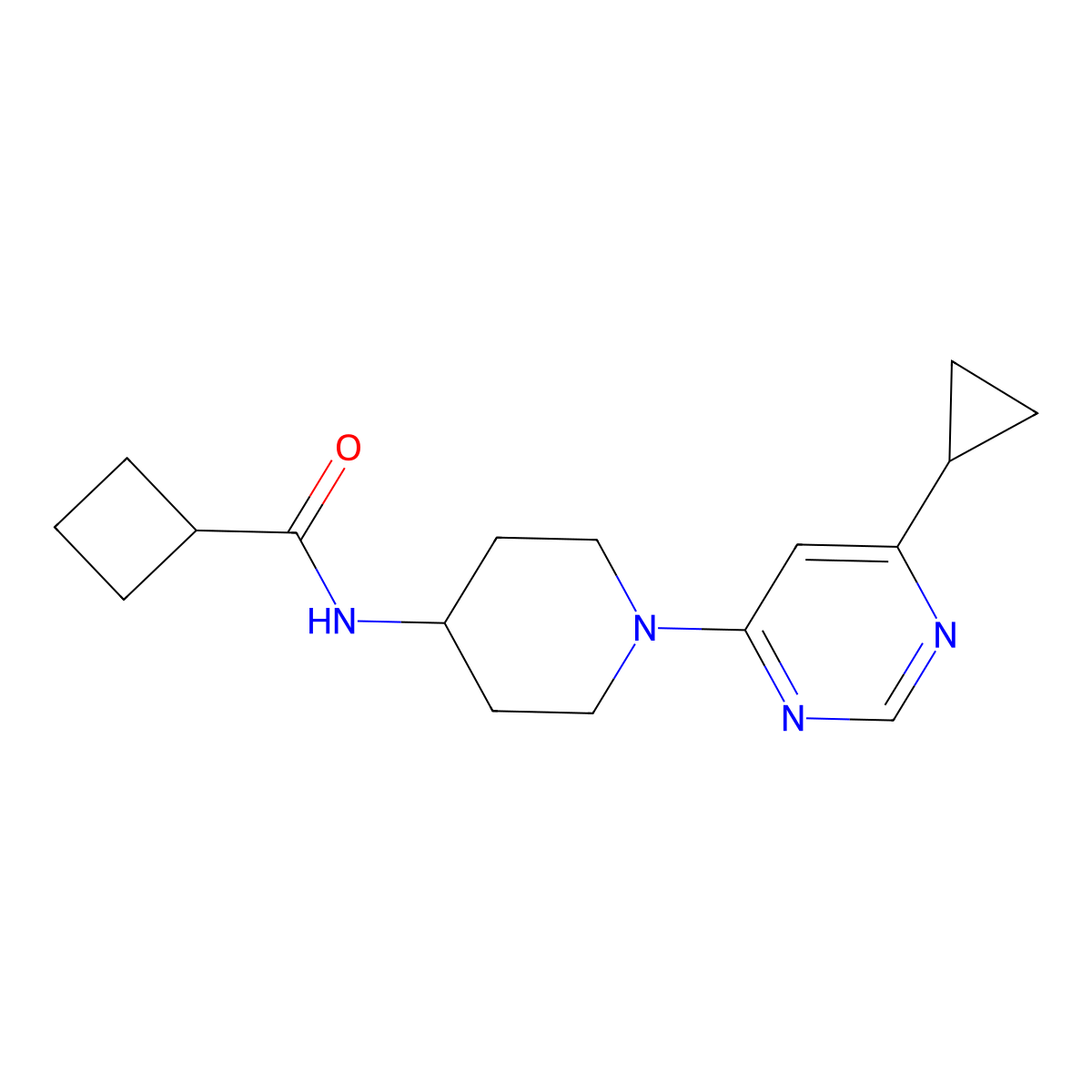 N-[1-(6-cyclopropylpyrimidin-4-yl)piperidin-4-yl]cyclobutanecarboxamide molecular structure, CAS 2770627-90-0