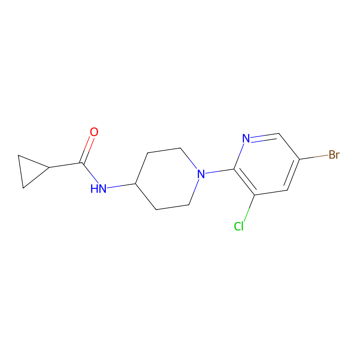 N-[1-(5-bromo-3-chloropyridin-2-yl)piperidin-4-yl]cyclopropanecarboxamide molecular structure, CAS 2770627-92-2