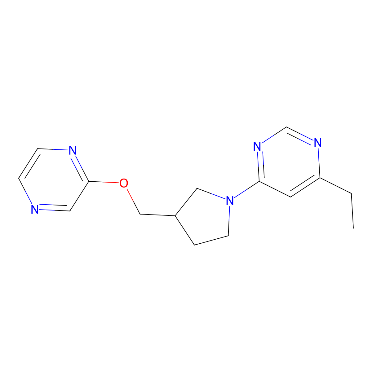 4-Ethyl-6-{3-[(pyrazin-2-yloxy)methyl]pyrrolidin-1-yl}pyrimidine molecular structure, CAS 2770627-93-3