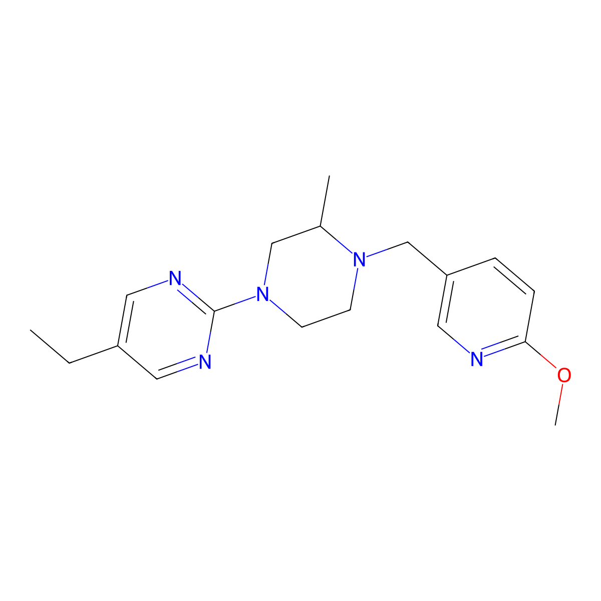 5-Ethyl-2-{4-[(6-methoxypyridin-3-yl)methyl]-3-methylpiperazin-1-yl}pyrimidine molecular structure, CAS 2770627-98-8