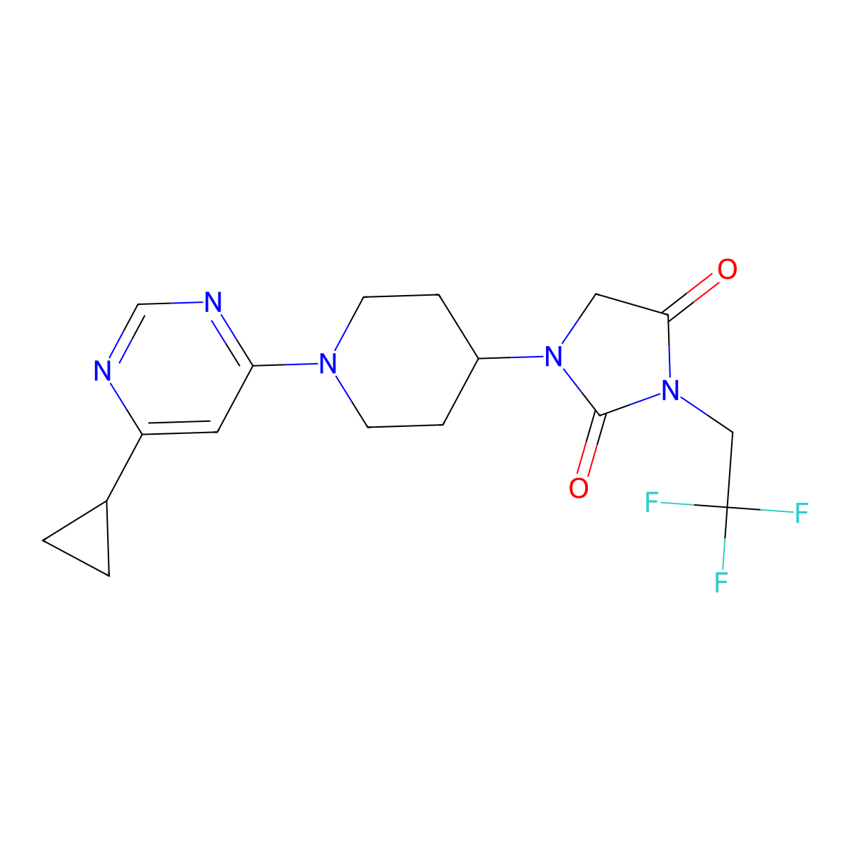 1-[1-(6-Cyclopropylpyrimidin-4-yl)piperidin-4-yl]-3-(2,2,2-trifluoroethyl)imidazolidine-2,4-dione molecular structure, CAS 2770628-00-5
