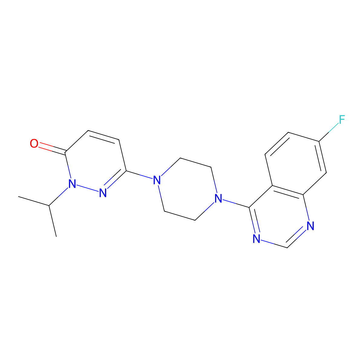 6-[4-(7-Fluoroquinazolin-4-yl)piperazin-1-yl]-2-(propan-2-yl)-2,3-dihydropyridazin-3-one molecular structure, CAS 2770628-01-6