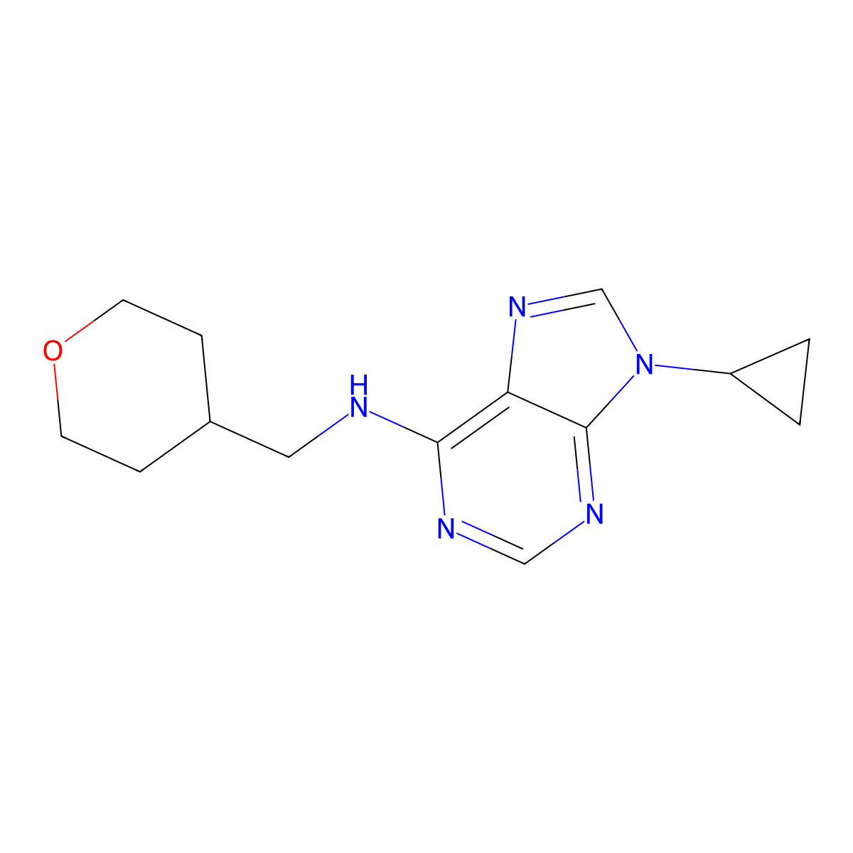 9-cyclopropyl-N-[(oxan-4-yl)methyl]-9H-purin-6-amine molecular structure, CAS 2770628-05-0