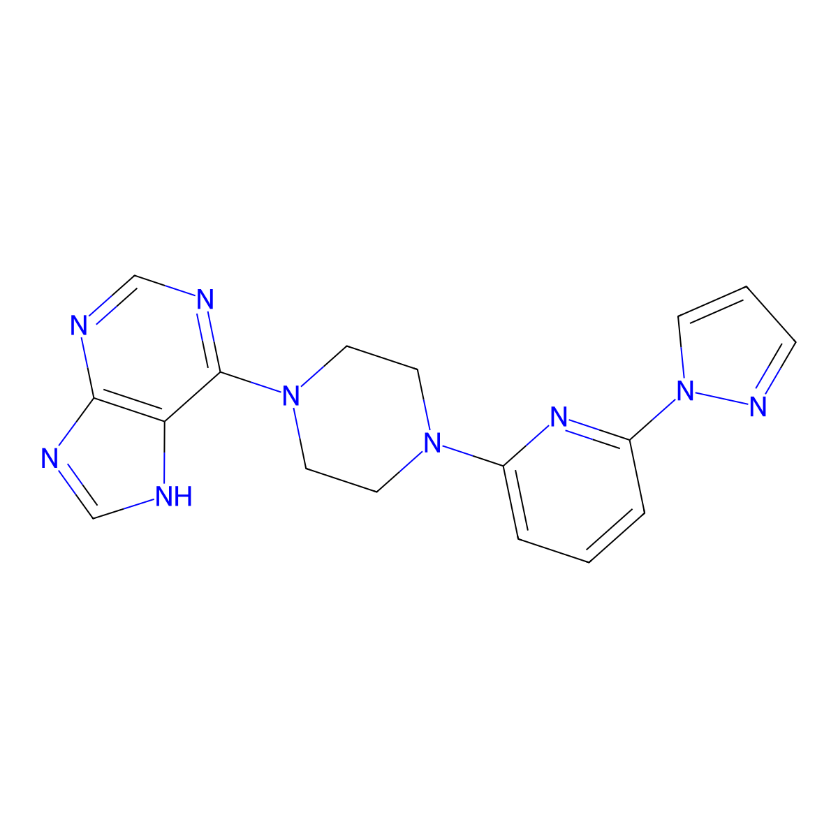 6-{4-[6-(1H-pyrazol-1-yl)pyridin-2-yl]piperazin-1-yl}-9H-purine molecular structure, CAS 2770628-06-1