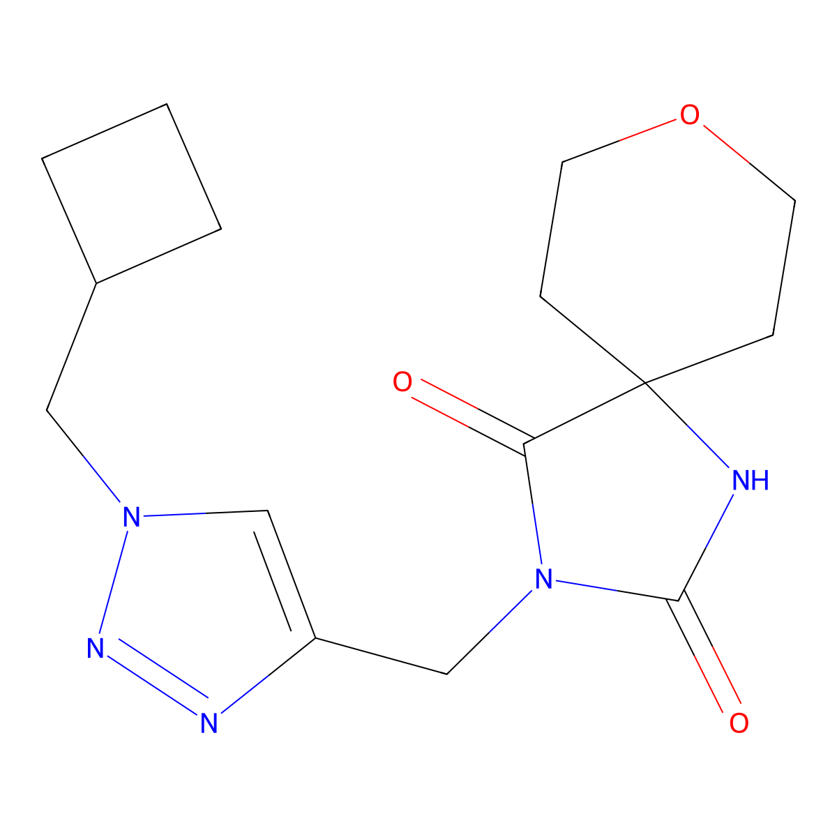 3-{[1-(cyclobutylmethyl)-1H-1,2,3-triazol-4-yl]methyl}-8-oxa-1,3-diazaspiro[4.5]decane-2,4-dione molecular structure, CAS 2770628-11-8