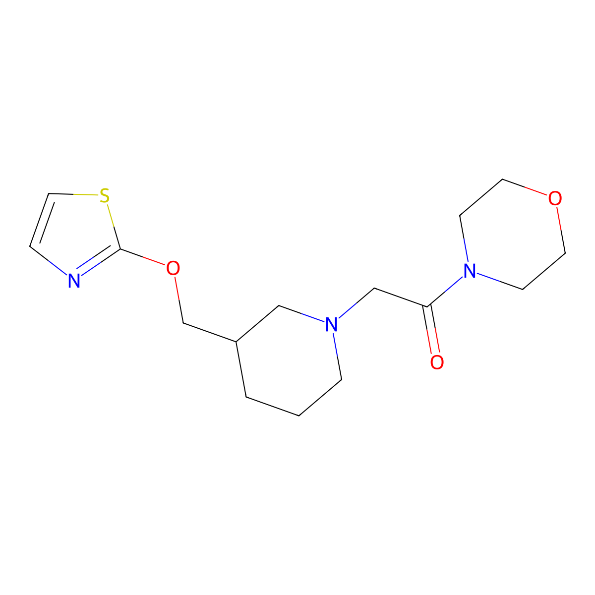 1-(Morpholin-4-yl)-2-{3-[(1,3-thiazol-2-yloxy)methyl]piperidin-1-yl}ethan-1-one molecular structure, CAS 2770628-12-9
