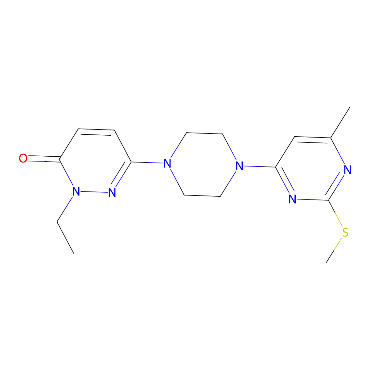 2-Ethyl-6-{4-[6-methyl-2-(methylsulfanyl)pyrimidin-4-yl]piperazin-1-yl}-2,3-dihydropyridazin-3-one molecular structure, CAS 2770628-18-5