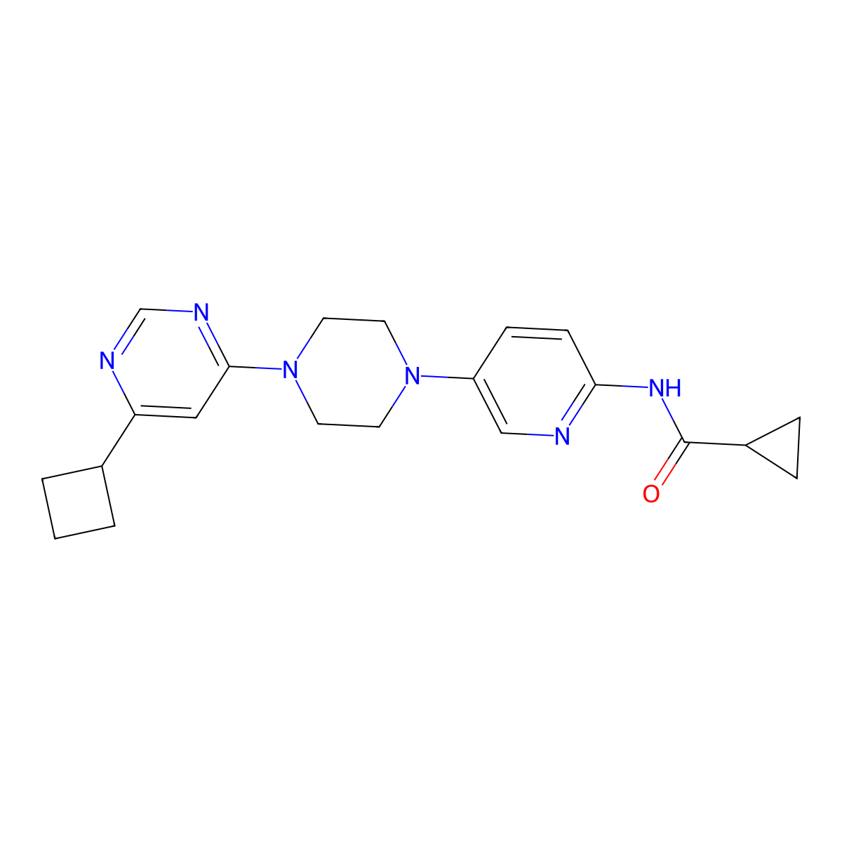 N-{5-[4-(6-cyclobutylpyrimidin-4-yl)piperazin-1-yl]pyridin-2-yl}cyclopropanecarboxamide molecular structure, CAS 2770628-19-6