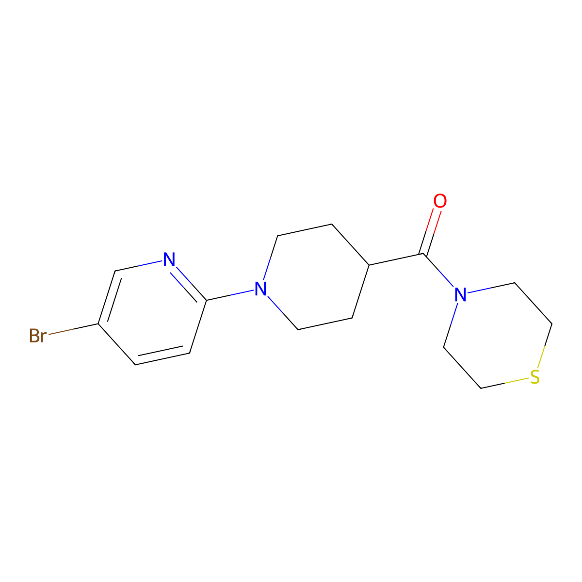 4-[1-(5-Bromopyridin-2-yl)piperidine-4-carbonyl]thiomorpholine molecular structure, CAS 2770628-20-9