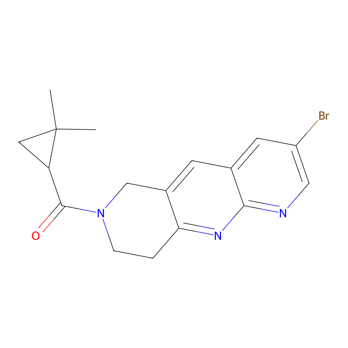 3-bromo-7-(2,2-dimethylcyclopropanecarbonyl)-6H,7H,8H,9H-pyrido[2,3-b]1,6-naphthyridine molecular structure, CAS 2770628-22-1