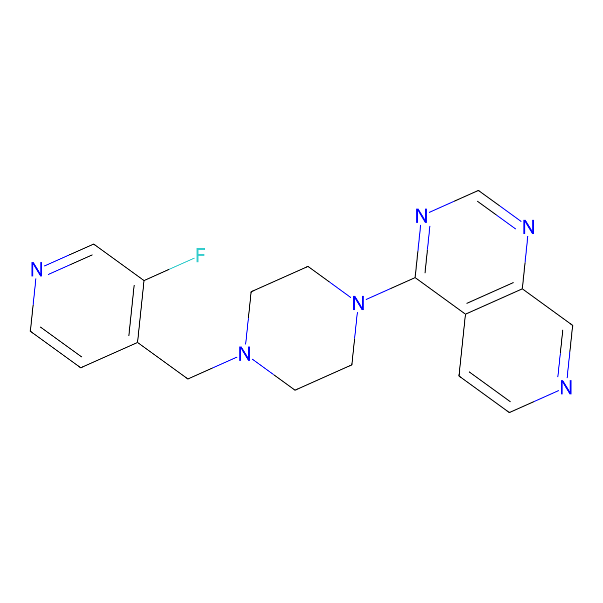 1-[(3-Fluoropyridin-4-yl)methyl]-4-{pyrido[3,4-d]pyrimidin-4-yl}piperazine molecular structure, CAS 2770628-26-5