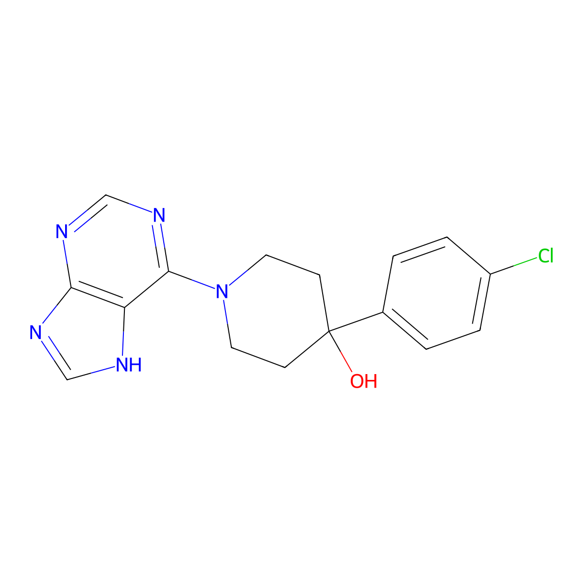 4-(4-chlorophenyl)-1-(9H-purin-6-yl)piperidin-4-ol molecular structure, CAS 2770628-27-6