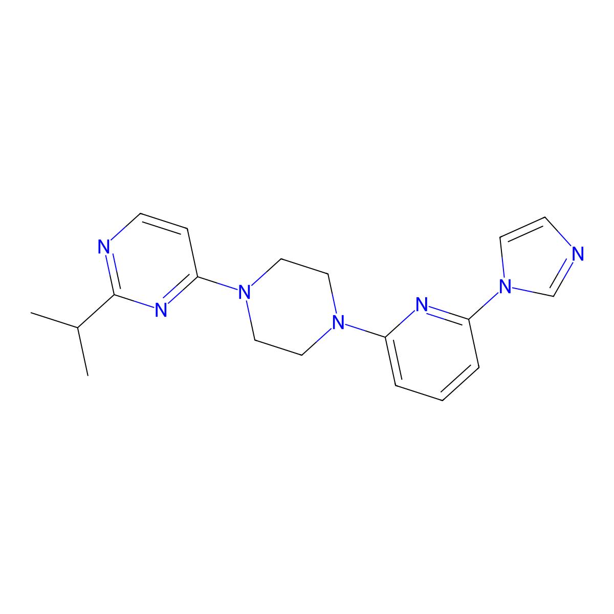 4-{4-[6-(1H-imidazol-1-yl)pyridin-2-yl]piperazin-1-yl}-2-(propan-2-yl)pyrimidine molecular structure, CAS 2770628-29-8