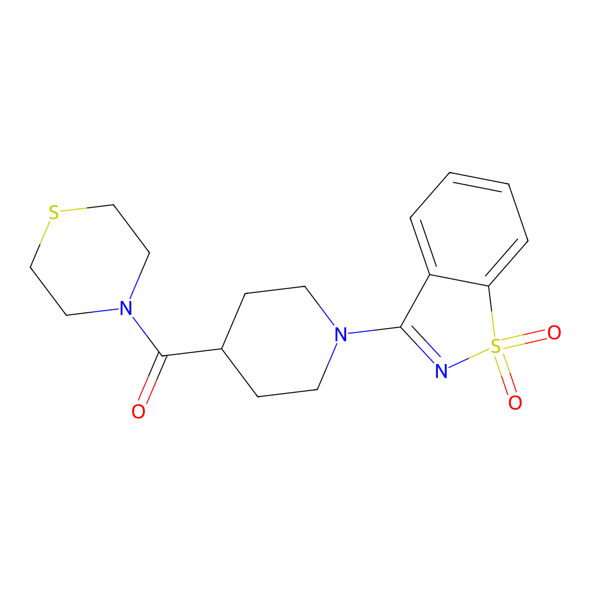 [1-(1,1-Dioxo-1,2-benzothiazol-3-yl)piperidin-4-yl]-thiomorpholin-4-ylmethanone molecular structure, CAS 2770628-31-2