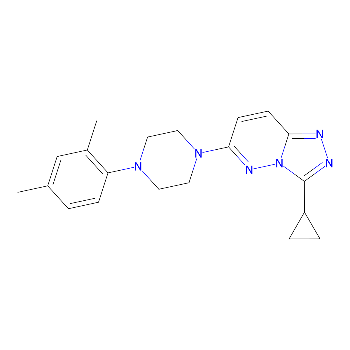1-{3-Cyclopropyl-[1,2,4]triazolo[4,3-b]pyridazin-6-yl}-4-(2,4-dimethylphenyl)piperazine molecular structure, CAS 2770628-35-6