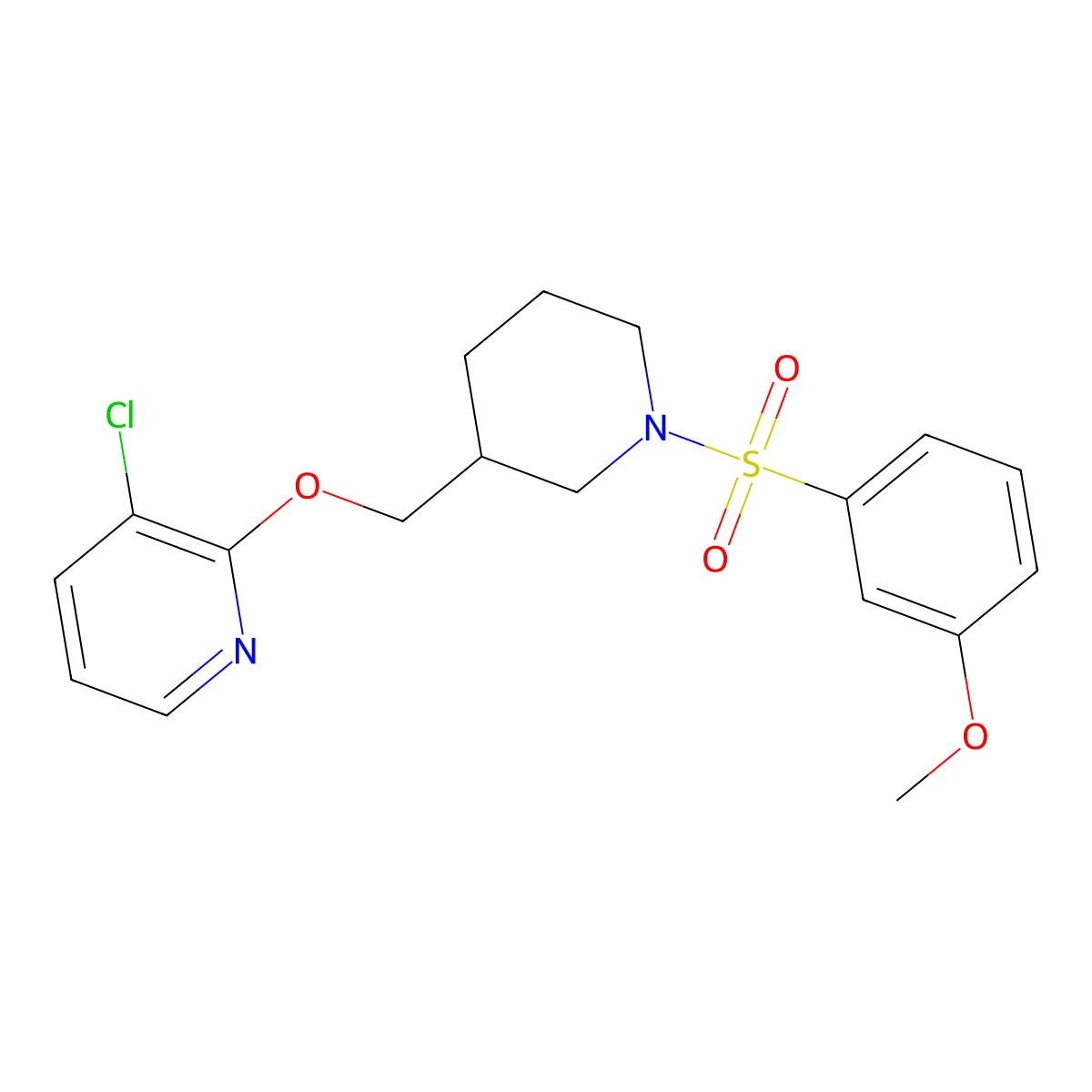 3-Chloro-2-{[1-(3-methoxybenzenesulfonyl)piperidin-3-yl]methoxy}pyridine molecular structure, CAS 2770628-43-6